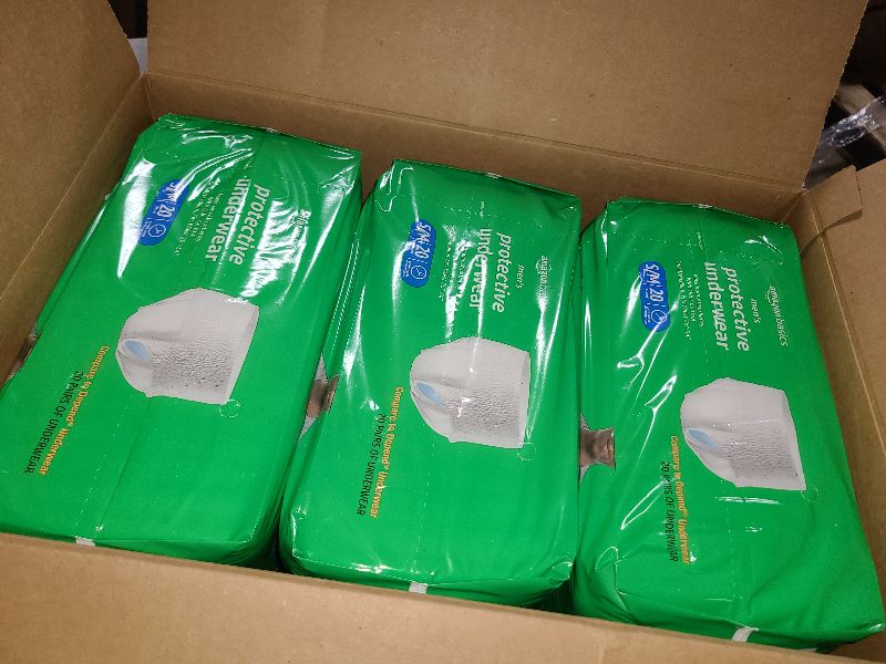 Photo 1 of Amazon Basics Incontinence Underwear for Men, Maximum Absorbency, Small/Medium, 60 Count (3 Packs of 20)