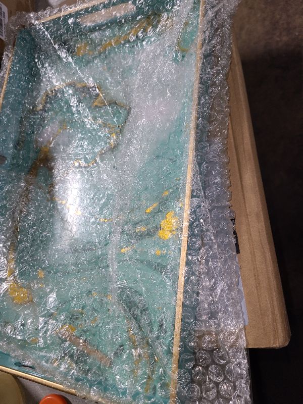 Photo 1 of Leemxiiny Turquoise Marbling Decorative Tray with Handles, Morden Plastic Rectangular Serving Tray for Coffee Table Bathroom, Ottoman, Home Decor, 15.7"* 10.2"* 1.38"