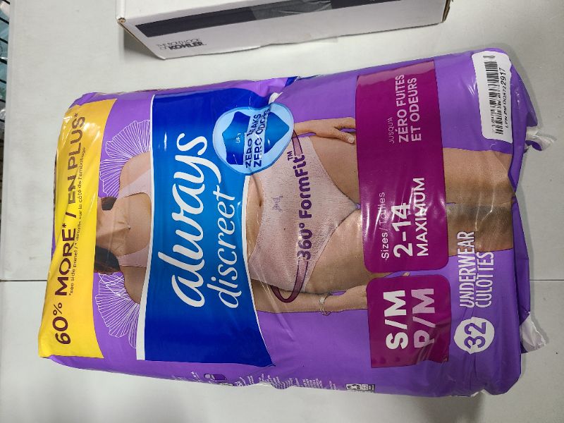 Photo 1 of Always Discreet Incontinence & Postpartum Incontinence Underwear for Women, Small/Medium, Maximum Protection, 32 Count
