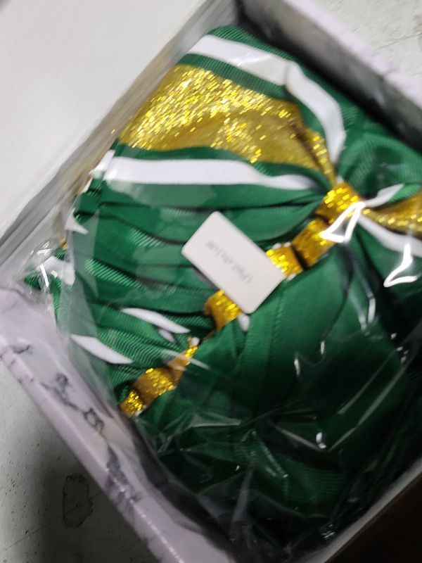 Photo 1 of 8 PCS Large Glitter Cheer Bows 8" Hair Bows Sparkly Cheerleading Softball Team Bow Hair Ponytail Holder Accessories for cheerleaders football Competition Sports- Gold Green White