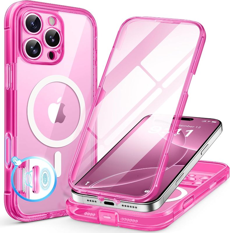Photo 1 of BERFY Magnetic for iPhone 16 Pro Max Case, Compatible with MagSafe, [Built-in 9H Tempered Glass Screen Protector & Upgraded Camera Protection] Full Body Shockproof Phone case for 16 ProMax,Bright Pink