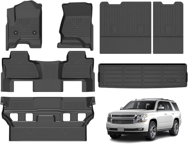 Photo 1 of GINOWY- Floor Mats & Cargo Liner for Chevy Tahoe 2015-2020 & GMC Yukon (Only for Bucket Seat) TPE All Weather Protection Tahoe Car Mats, Non-Slip Trunk Mat Waterproof Accessories Floor Liners Black