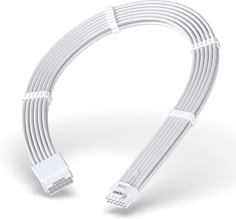 Photo 1 of EZDIY-FAB Shield PCIE 5.1 GPU Extension Cable with 90 Degree 12V-2x6 Angle Adapter,16pin (12+4) 12VHPWR PCIe 5.1 PSU Cable Extension for RTX 40 Series with Combs-Standard Type-White