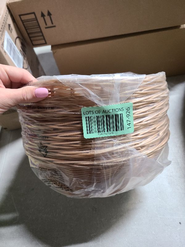 Photo 1 of 8 Pcs Round Large Plastic Bread Basket, Wicker Basket for Serving 10 x10 x3.3 Inch Woven Food Storage Basket, Fruit Basket, Gift Basket (Comes with Food Blotting Sheets) Brown