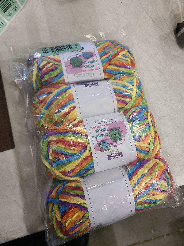 Photo 1 of 3 Skeins Soft Fluffy Velvet Yarn, Chenille Chunky Yarn for Hand Knitting and Crocheting DIY Craft, Amigurumi Crochet Yarn?4×196.8yds, 3×3.5oz? (Colorful)