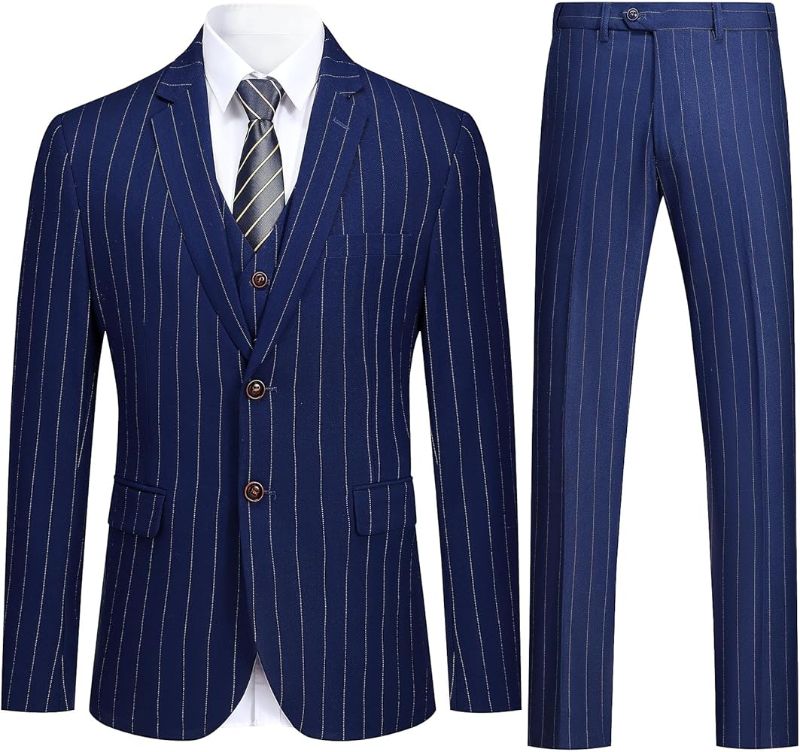 Photo 1 of Mens Stylish 3 Piece Dress Suit Classic Fit Wedding Formal Jacket & Vest & Pants,Navy,Large