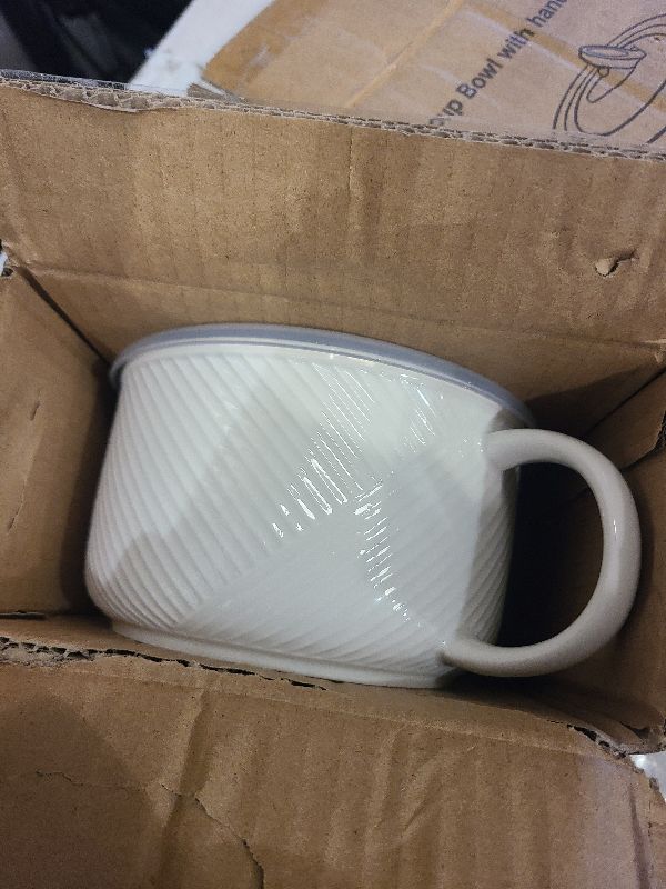 Photo 1 of Adewnest Oversized Soup Bowl with Handle: 38 oz Ceramic Soup Mug with Lid - Microwave Safe Jumbo Food Storage Container for Ramen Cereal Breakfast Meal Prep Office Lunch Dorm Living - White 6 Inch