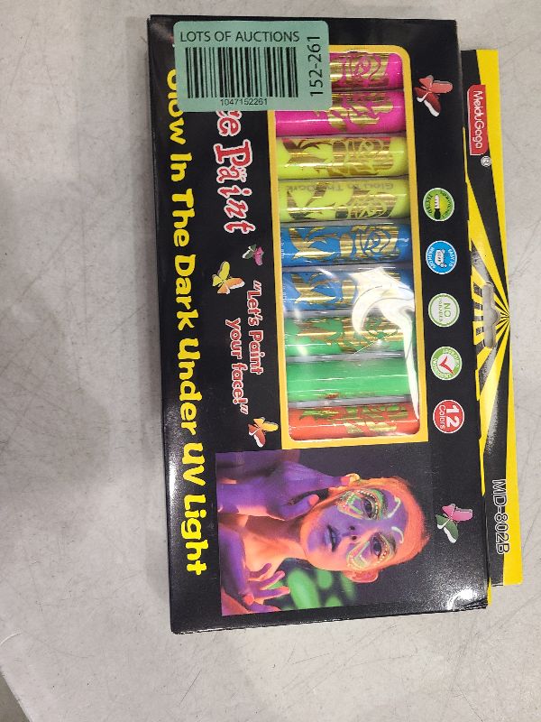 Photo 1 of 12 Pieces Glow Blacklight Face & Body Paint Makeup, Glow in The Dark Face Painting Kit Neon Paint Sticks for Kids Adult Halloween Glow Party