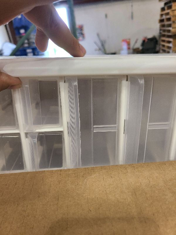 Photo 1 of Akro-Mils 44-Drawer Plastic Drawer Storage Cabinet for Garage Organization, Bead Organizer, Building Bricks Storage, Teacher Toolbox, Makeup Organizer, 20-Inch W x 6-Inch D x 16-Inch H, 10144 White