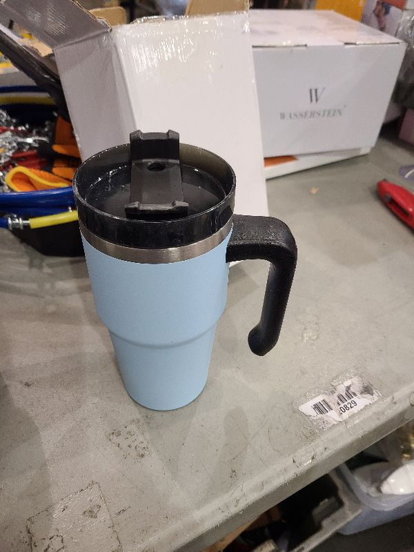 Photo 1 of Icesip 20 oz Tumbler with Handle and Straw, insulated cup coffee mug with lid & handle ,NO straw, Double Wall Stainless Steel Vacuum Coffee Tumbler travel mug spill proof, Light Blue 1pcs--NO STRAW