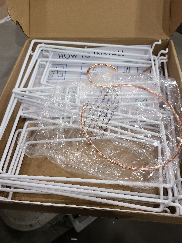 Photo 1 of Neatly Made Tall White Wire Shelf Dividers for Closet Organization – Sturdy and Easy Set-Up Closet Shelf Dividers with Bonus Rose Gold Hanger (12 inch Wire Shelves, 8-Pack)