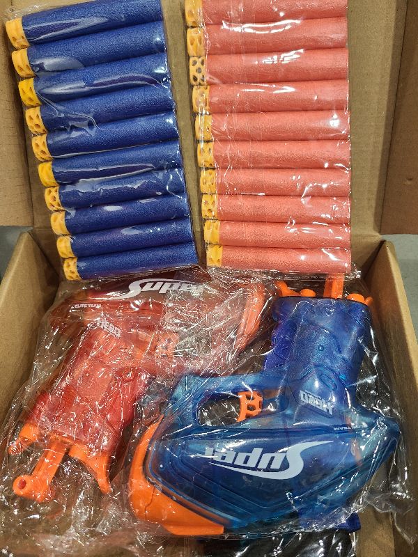 Photo 1 of 2 Pack Mini Blaster Guns Set for Nerf, Small Toys Pistol for Boys Birthday Gifts, for Kids Toddlers Age 3-5 5-7 8-12 Year Olds - 20 Refill Foam Darts 2 Wristbands