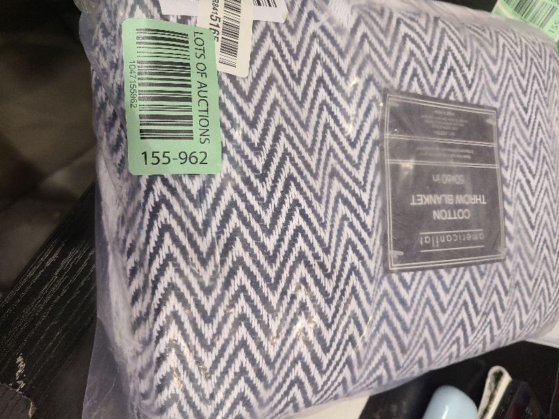 Photo 1 of Americanflat 50x60 Throw Blanket - Soft and Breathable Cotton Throw Blanket for Couch, Bed, Chair - Decorative Blanket Perfect for Home, Office, or Outdoor Use - Navy Blue and White Herringbone