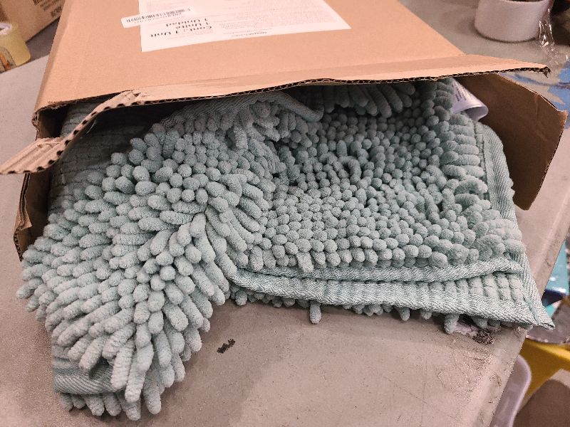 Photo 1 of Amazon Basics Bathroom Rugs, Extra Soft Absorbent Shag Bath Rugs, Non-Slip, Quick Drying, Machine Washable, Plush Comfort for Bathroom Floor, Tub and Shower, 21" x 34", Seafoam Green