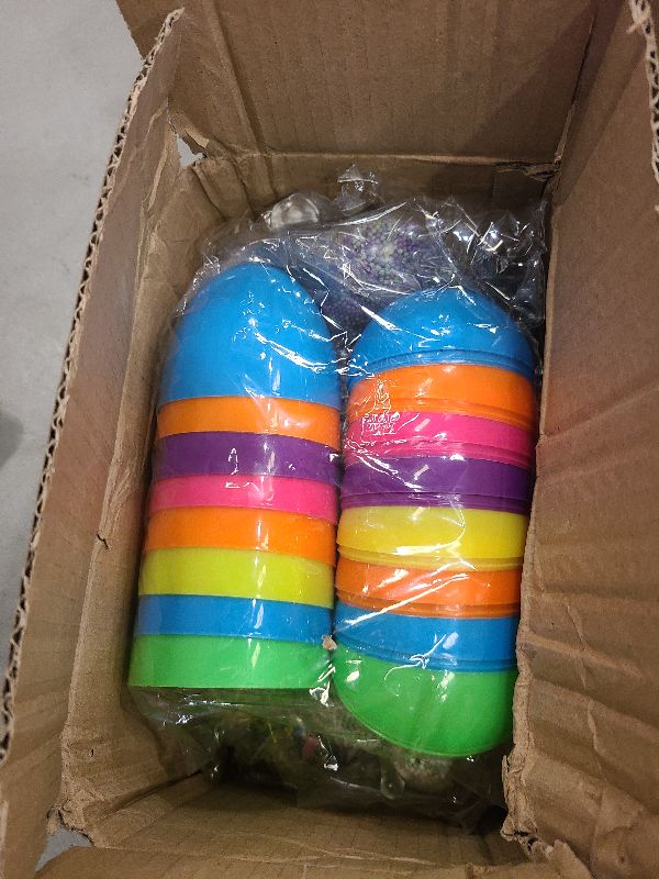 Photo 1 of 8 Pack 3.5” Large Easter Eggs Filled with Light up Glow in The Dark Bunny Stress Ball in 8 Colors for Kids Boys Girls, DIY Easter Eggs Fillers for Party Favors Easter Basket Stuffers