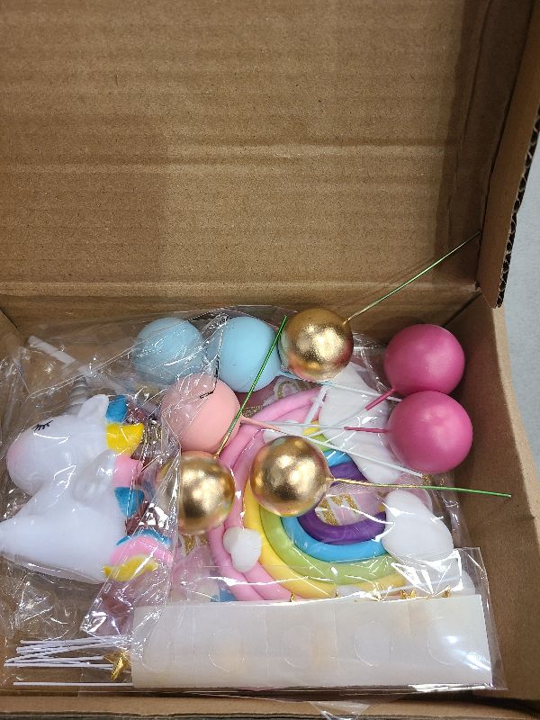 Photo 1 of 29 PCS Unicorn Cake Topper, Unicorn Rainbow Cake Decorations with Rainbow Stars Unicorn Balls Happy Birthday Cake Decorations for Boys Girls Kids Birthday Party Baby Shower Supplies (Star)