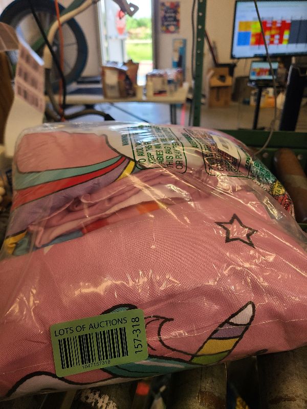 Photo 1 of 4 Pieces Toddler Bedding Set for Girls - Pink Unicorn Cartoon Stars Rainbow Print Cute Princess Bed in a Bag - Comforter Set, Fitted Sheet, Flat Sheet, Pillowcase