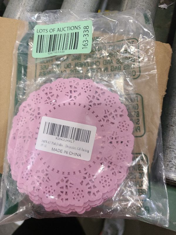 Photo 1 of 200PK 4.5" Pink Doilies Round Decorative Paper Lace Placemats, Disposable Paper Doily for Wedding Invitation Party for Tableware Plate Decoration, Gift Packing