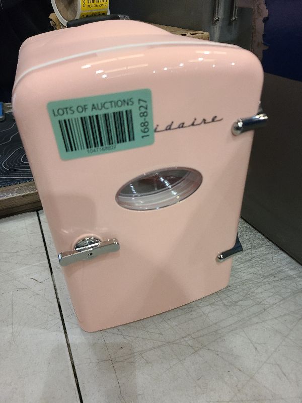 Photo 1 of Frigidaire Retro Mini Personal Fridge Cooler, Holds up to 9 Cans, Portable for Car, Office, Bedroom, Dorm Room, or Cabin, Includes 110V AC and 12V DC cords - 11.8"D x 7.1"W x 10.1"H, Pink **Missing Cord**