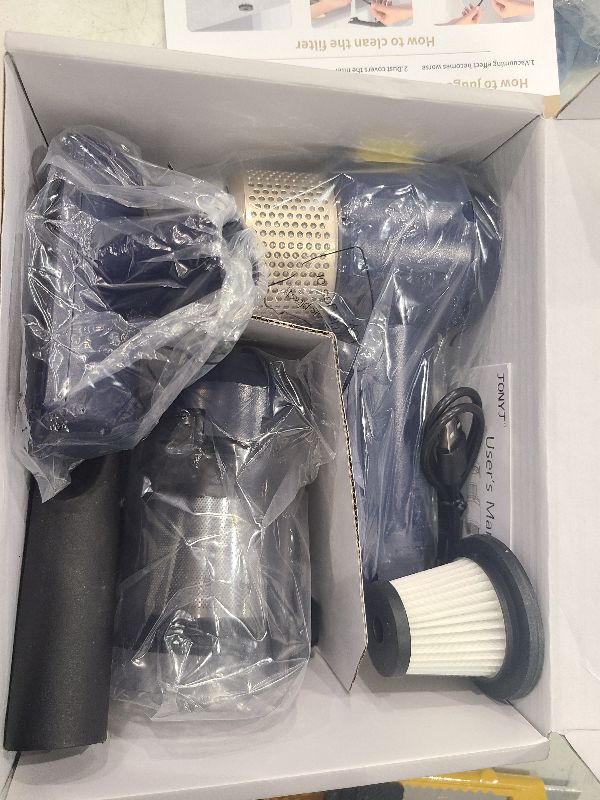 Photo 1 of JONYJ Handheld Car Vacuum Cleaner, 16000PA Car Vacuum Portable Cordless, 2 in 1 Vacuum Cleaner and Air Duster with LED Light, Multi-Nozzles, 120W High Power Hand Held Vacuum for Car, Home, Pet, Office