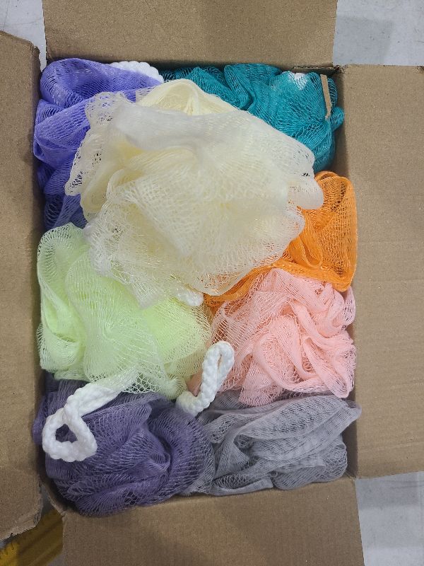 Photo 1 of 10 Pack of Bath Loofah Shower,Small Size Sponge Pouf Body Scrubber Exfoliator Scrubber Ball,Mesh Bath and Shower Sponge for Kids Women Men Body Wash Bathroom