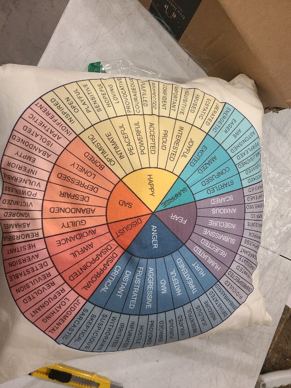 Photo 1 of Ainrvteers Feelings Wheel Pillow Double-Sided Printed with Different Patterns of Feelings Wheel Pillowcase, Reading Corner Decor, Counseling Office Decor18 x18 (1, Yellow Feel)