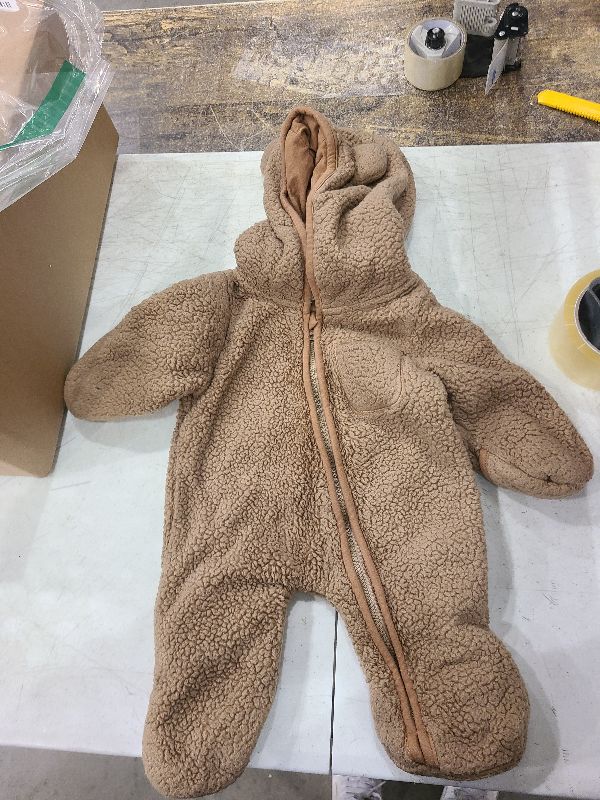 Photo 1 of AiWMGL Newborn Baby Bear Outfit Suit With Fold-Over Mittens and Footies Girls Boys 0-3 Months Winter Fleece Clothes Suit Hooded Jumpsuit Romper Snowsuit