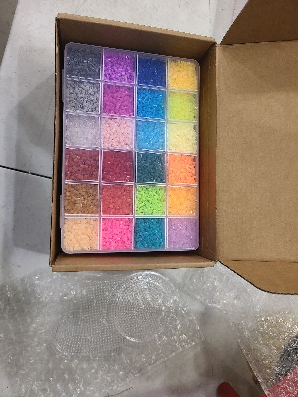 Photo 1 of 39000 Pcs Fuse Beads Kit for Craft Making 72 Colors 2.6mm Mini Small Iron Beads Set for Aduld Kids, with Box, 4 Pegboards, 1 Drawing, 1 Tweezers, 5 Ironing Paper