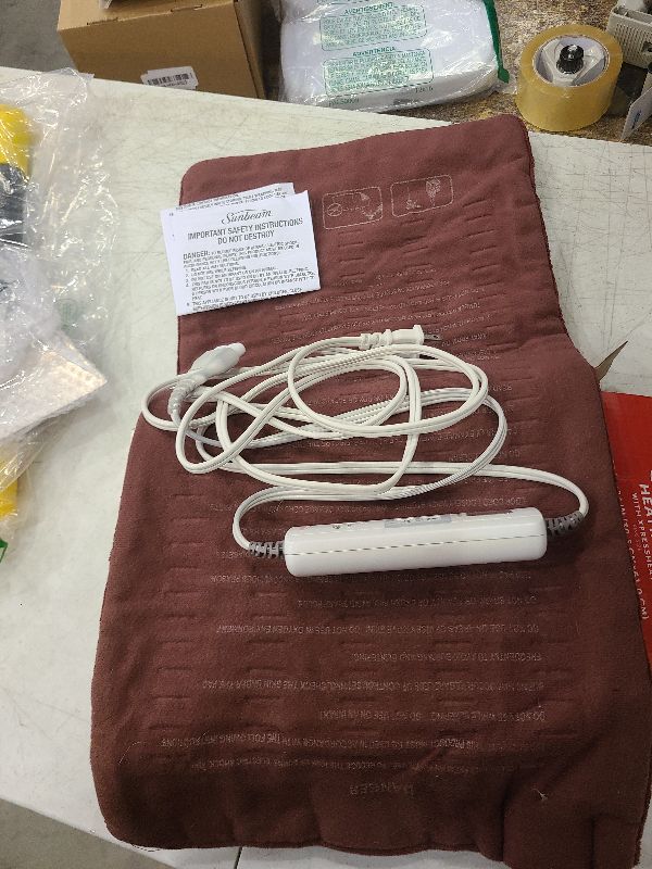 Photo 1 of Sunbeam XL Back, Neck, and Shoulder Heat Therapy, 12 x 24 with Auto Shut Off, 6 Settings, Machine-Washable, Comfortable Microplush Fabric - Burgundy