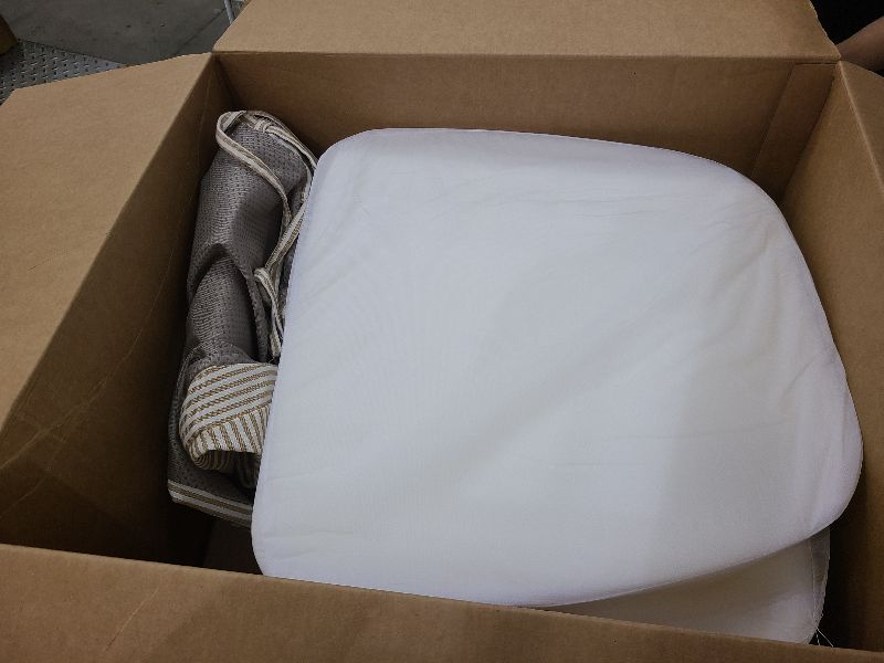 Photo 1 of AAAAccessories D-Shaped Chair Cushions, 2" Thick Dining Chair Pads with Ties and Removable, Machine-Washable Cover, 17" x 16", Set of 4, Pinstripe Taupe