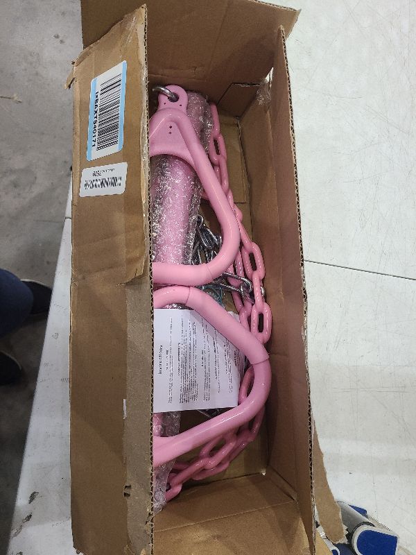 Photo 1 of 18" Pink Trapeze Swing Bar Rings 48" Heavy Duty Plastic Coated Chains Swing Set Accessories