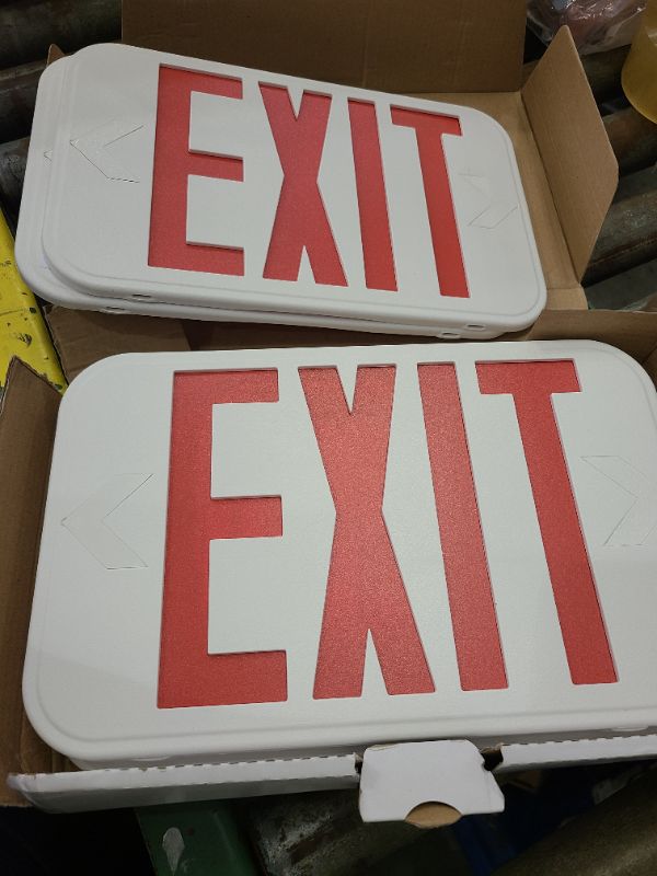 Photo 1 of -Path Led ExIT Sign, Emergency light with Double Face and Back Up Batteries- US Standard Red Letter Exit Lighting, UL 924 and CEC Qualified, 120-277 Voltage, 2-Pack