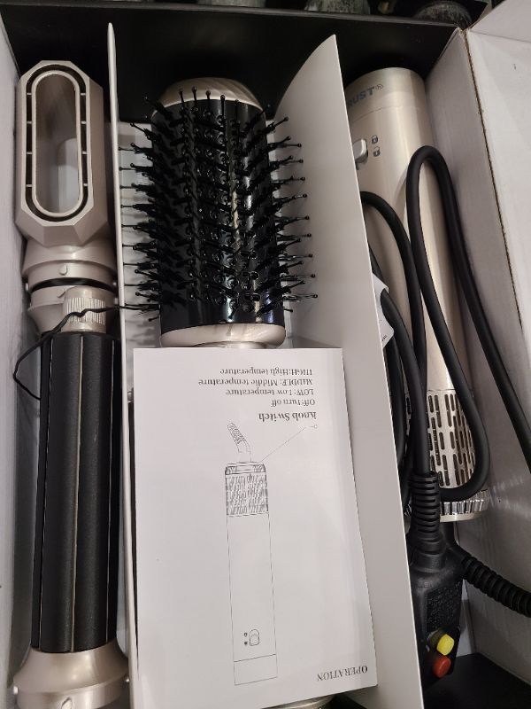 Photo 1 of 6 in 1 Hair Dryer Brush 60000RPM Hair Styler 1000W Hair Styling Tools Negative Ionic Blow Dryer Brush Fast Drying Left&Right Automatic Curling Wand Oval Hot Air Brush Hair Straightener Glove Golden
