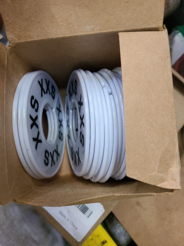 Photo 1 of 40 Pack Round White Plastic Clothing Size Closet Rack Dividers Hangers, Preprinted in 8 Sizes XXS, XS, S, M, L, XL, XXL, XXXL (Outer 3.5”, Inner Diameter 1.38”)