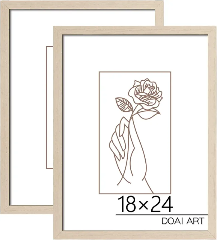Photo 1 of 18x24 Picture Frame Wood, 2 Pack 18 x 24 Large Wood Poster Frame for Wall, Minimalist 24x18 Frame for Posters & Art, 18"x24" Matted Frame for 16x20 Picture, Walnut Color
