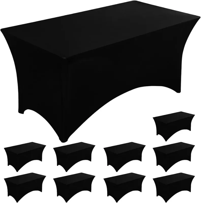 Photo 1 of Fixwal 10 Pack Black Table Cloths Rectangle 8FT, Spandex Table Covers, Table Cloths for 8 Foot Rectangle Tables, Fitted Tablecloth (96Lx30Wx30H Inch)
