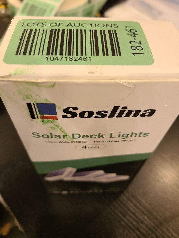 Photo 1 of Soslina Solar Deck Lights Solar Powered, Solar Stair Lights Outdoor Waterproof, Solar Step Lights Auto ON/Off, Solar Lights Stick on Garden, Patio, Pathway, Walkway, Driveway Warm White 4 Pack