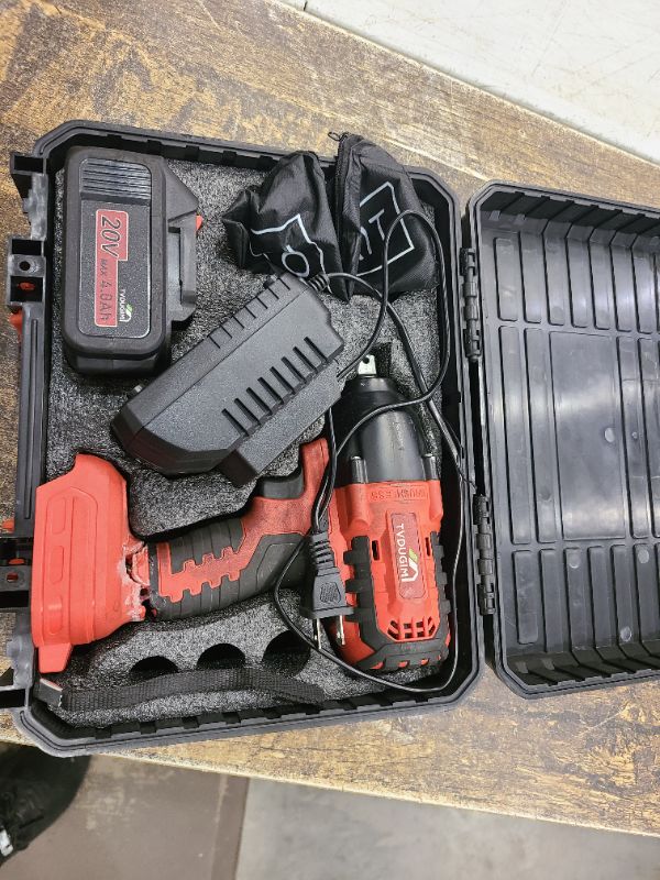 Photo 1 of 750N.m Cordless Impact Wrench, 1/2" Electric Brushless Impact Gun for Car Home High Torque 3300RPM 550 ft-lbs Pistola De Impacto for Car Truck Mower 4.0A Li-ion Battery Fast Charger 5 Pcs Sockets