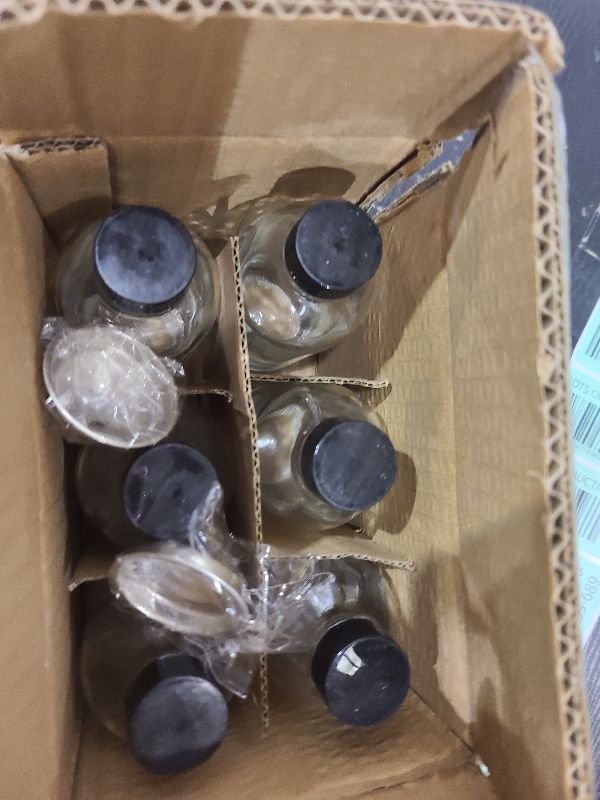 Photo 1 of 6 Pack, 4 oz Small Clear Glass Bottles with Lids & 2 Stainless Steel Funnels - 120ml Boston Sample Bottles for Potion, Juice, Wellness, Ginger Shots, Whiskey, Liquids - Mini Travel Essential Bottles