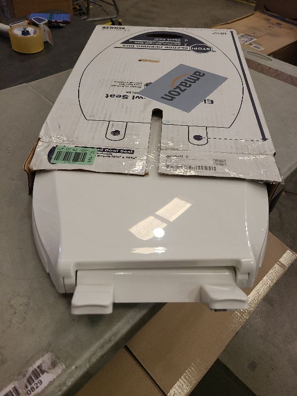 Photo 1 of KOHLER 4636-RL-0 Cachet ReadyLatch Elongated Toilet Seat, Quiet-Close Lid, Contoured Seat, Grip-Tight Bumpers and Installation Hardware, White, 18.04"L x 14.18"W