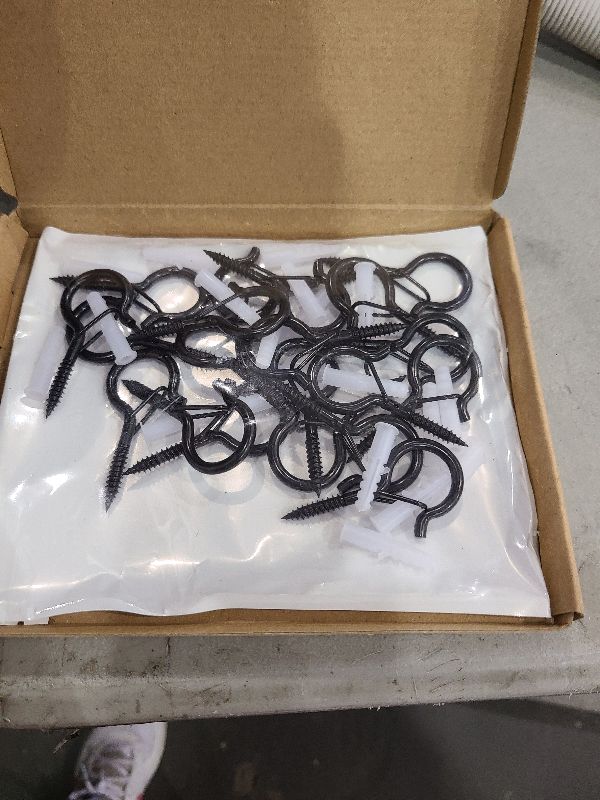 Photo 1 of ADIIL 20 PCS Q Hanger Hooks with Safety Buckle, Windproof Screw Hooks for Hanging Outdoor String Lights, Plants, Christmas Patio Lights, 2.2 Inches, Black