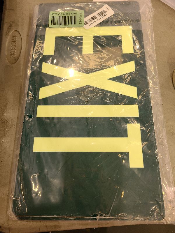 Photo 1 of 2Pack Photoluminescent Exit Sign Green - 14.25"x 7.5" Aluminum Glow In The Dark- Adhesive Backing- Includes 4pcs Removable Arrows