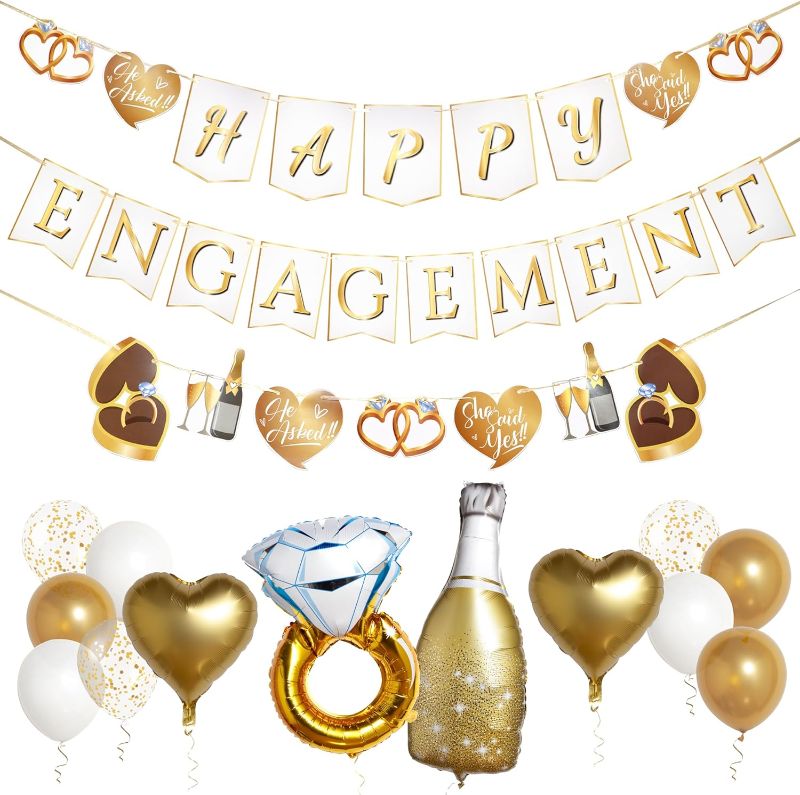 Photo 1 of Donoter 48 Pcs Light Gold He Asked She Said Yes Cupcake Toppers Diamond Ring Heart Cake Picks for Wedding Engagement Party Cake Decorations