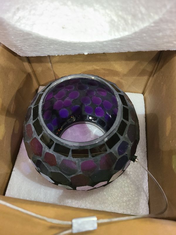 Photo 1 of Sunnydaze 6-Inch Glass Mosaic Hanging Bird Feeder for Outdoors - Fly-Through Wild Bird Feeder - Purple SMALL HOLE ON BOTTOM 