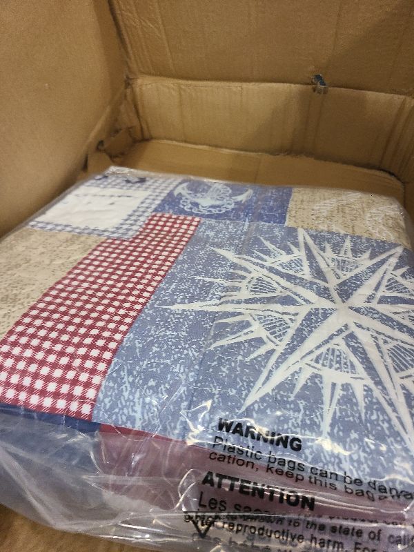 Photo 1 of 2-Piece Quilt Set – Nautical Americana Patchwork Print All-Season Soft Microfiber Bedspread with Shams - Bedding by LHC (Twin)