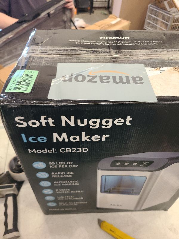 Photo 1 of Aeitto Nugget Ice Maker Countertop, 55 lbs/Day, Chewable Ice Maker, Rapid Ice Release in 5 Mins, Auto Water Refill, Self-Cleaning, Stainless Steel Housing Ice Machine, Blue