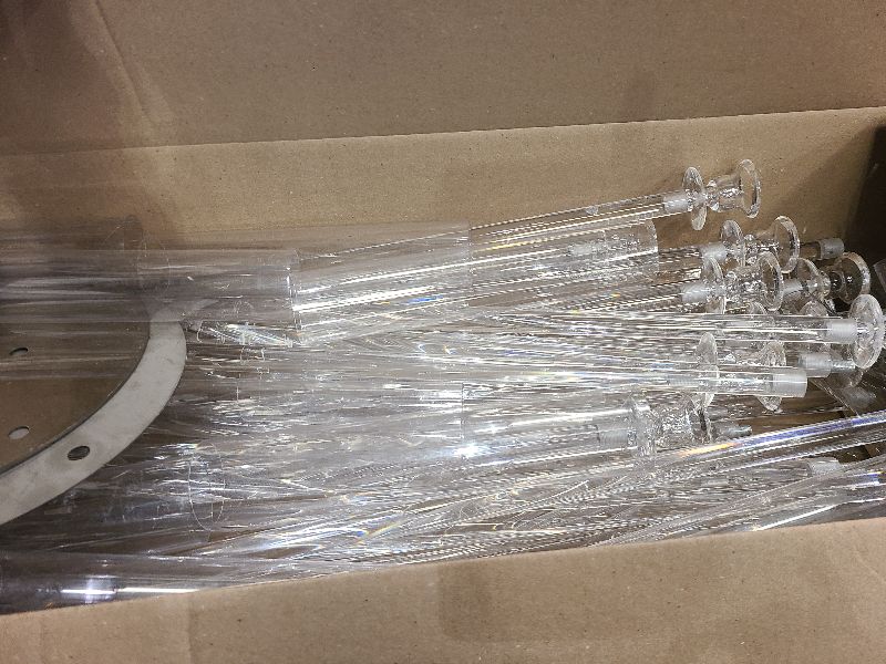 Photo 1 of Tessco 4 Pcs 9 Arm 42.5" Acrylic Candelabra Table Centerpiece Floor Candelabras Clear Candle Holder with Removable Lampshade Wedding Candelabra Centerpiece Fit 0.8 LED