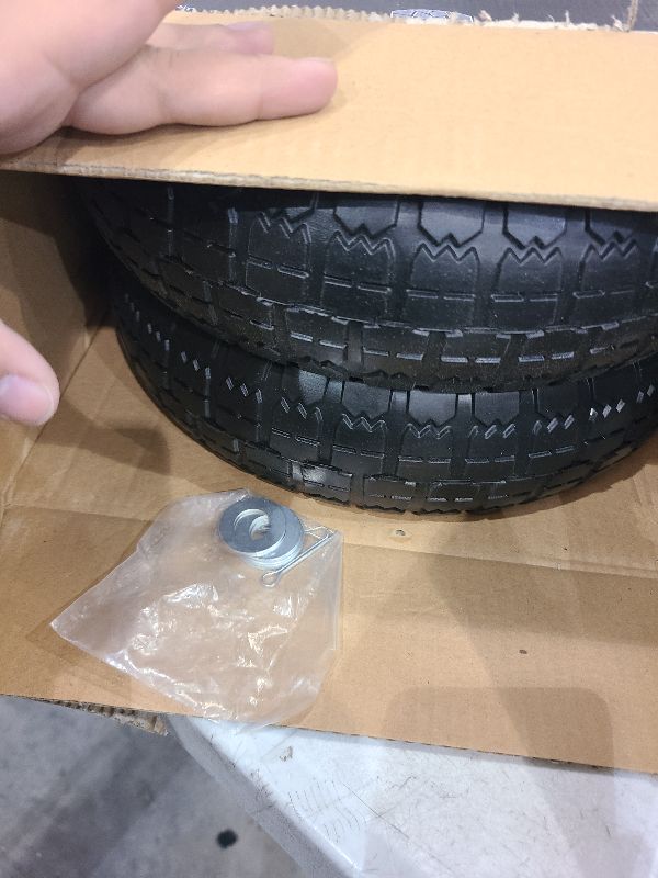 Photo 1 of 13" Solid Flat Free Tires and Wheels 2 Pcs, 3.50-9 Rubber Tire Replacement Axle Bore Hole, Air less Wheel for Hand Truck/Trolley/Garden Cart/Lawn Mower/Wheelbarrow, 2Packs, Black