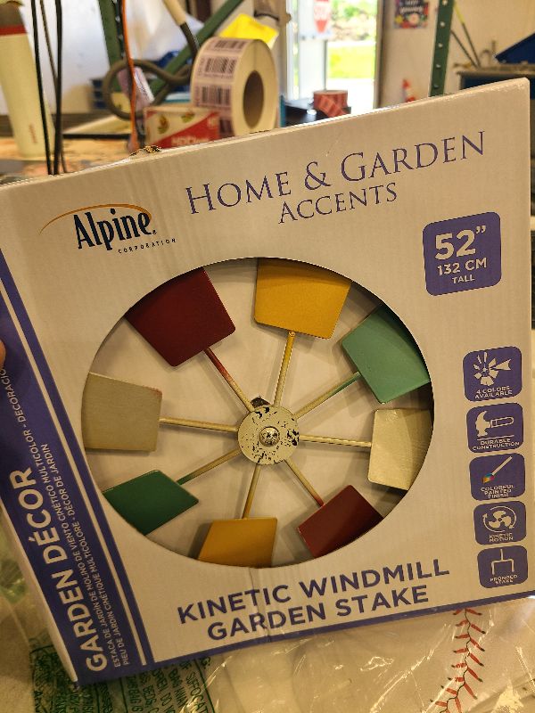 Photo 1 of Alpine Corporation 52" Outdoor Metal Windmill Spinner Stake Yard Decoration, Multicolor