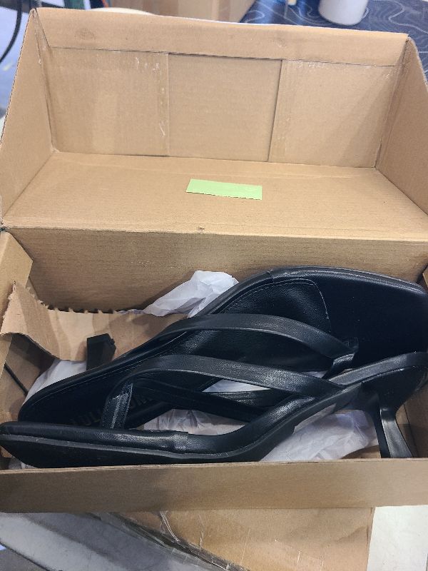 Photo 1 of LULLASONG Women's Black Kitten Heels Sandals Square Open Toe Flip Flop Heels 1.8-2 Inch Heeled Sandals for Women 7.5 